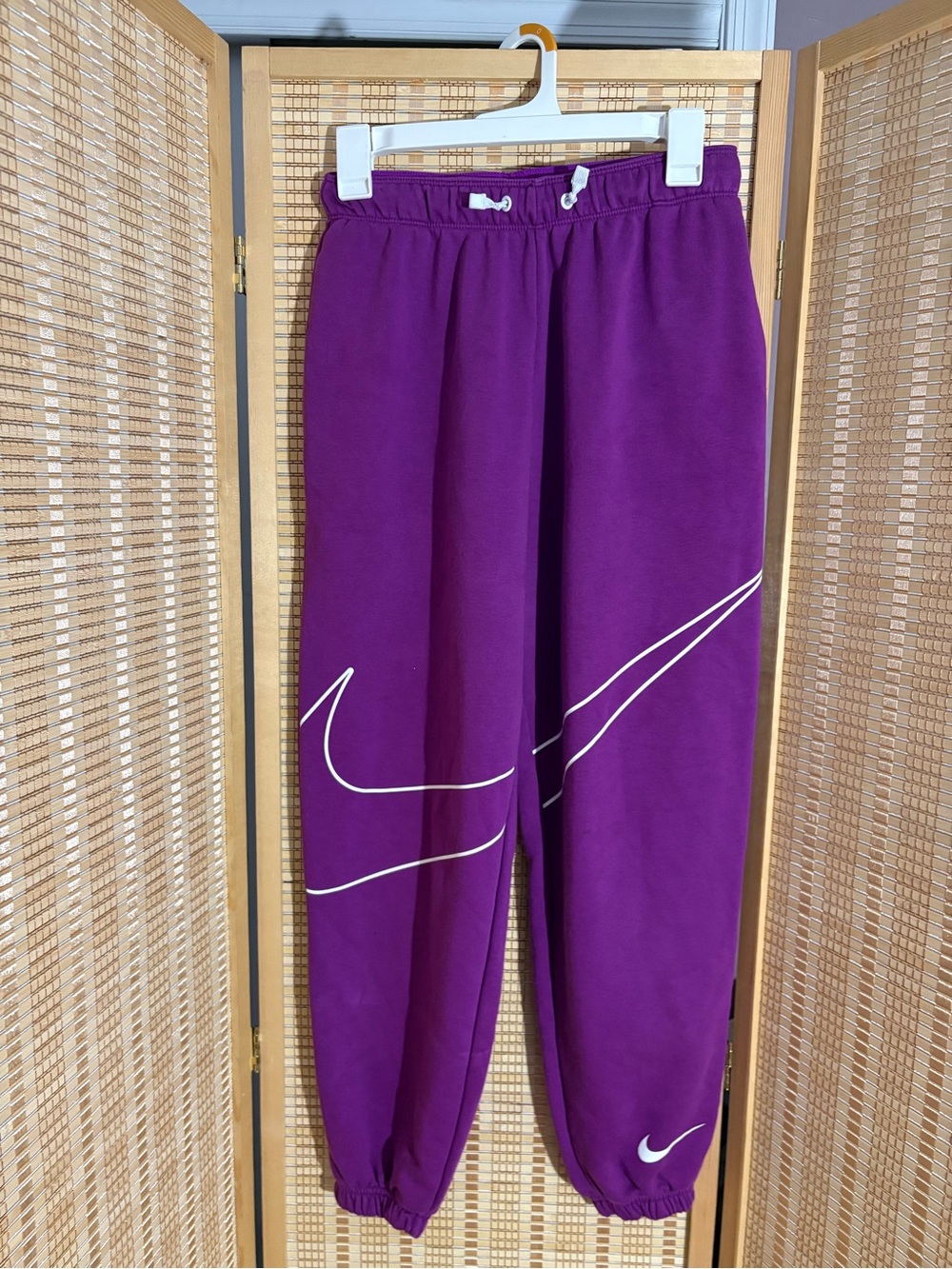 Nike Oversized Kids Purple Sweatpants with White Swoosh Accents